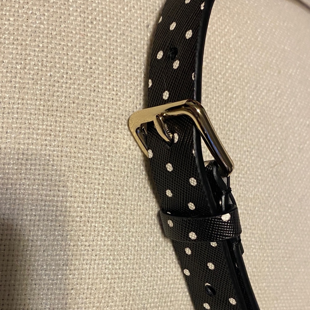 Talbots Black and White Polka Dot Belt with Gold Buckle XL